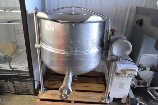 Cleveland KDL-60T 60 Gallon Stainless Steel Steam Kettle, commercial, floor style, good condition, control panel visible.