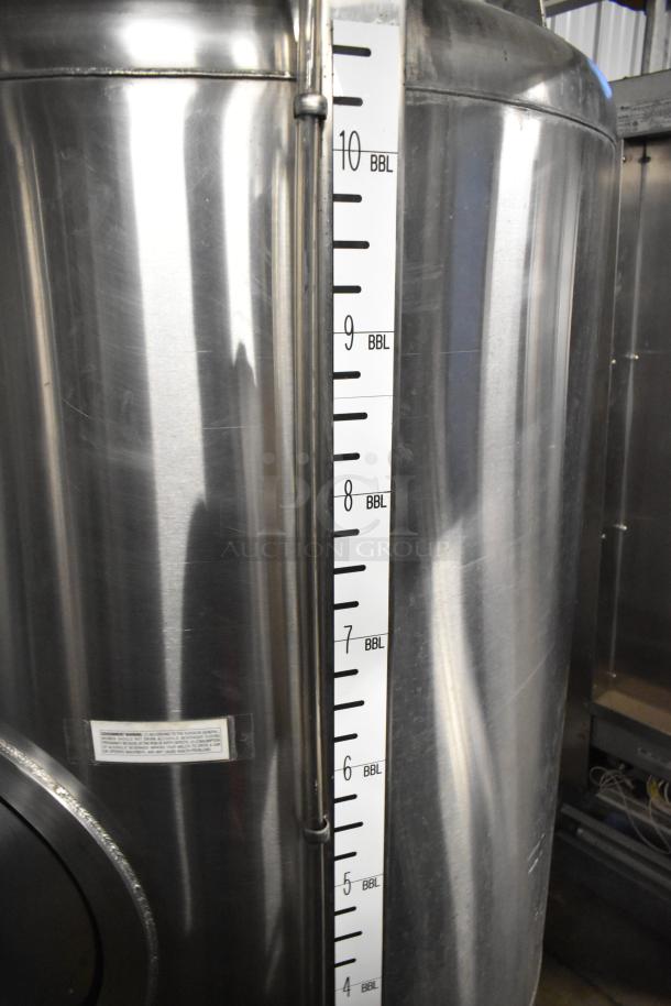 JV Northwest Stainless Steel 10 BBL brewing tank, floor style, polished finish. Capacity markings shown.