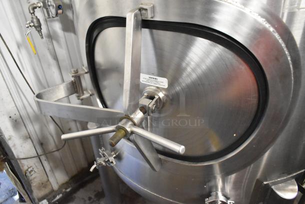 JV Northwest Stainless Steel 10 BBL beer fermenting tank, 420 gallons, in excellent condition, with visible pressure gauge and clamp.