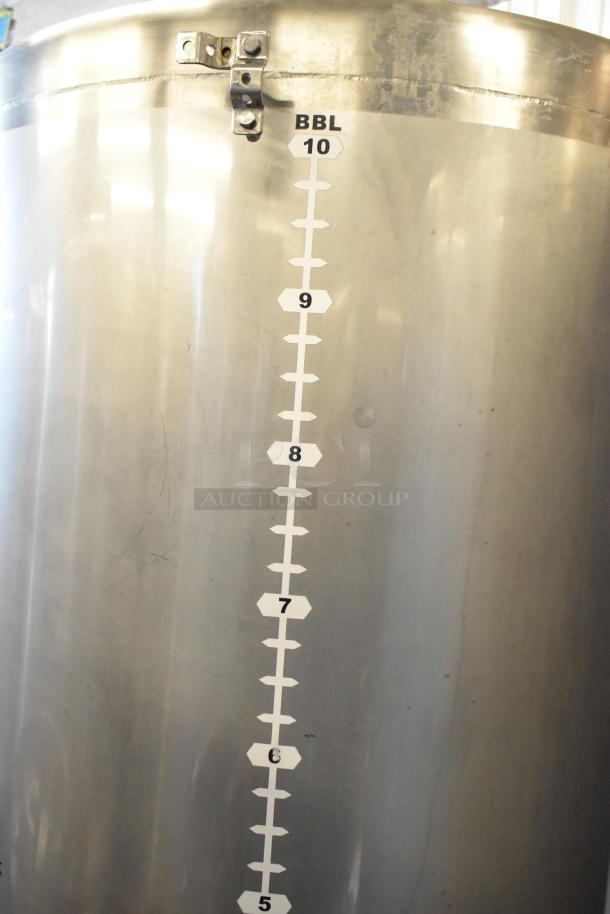 Stainless Steel 10 BBL / 420 Gallon Beer Tax Determination Tank with volume markings, in excellent condition.