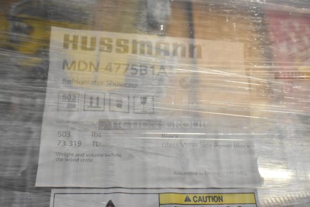 BRAND NEW Hussmann MDN-4775B1A Black Vertical Open Air Merchandiser, 47", slight scratches/dents, clear labeling visible.