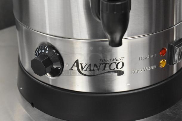 Brand new Avantco 177WB29L water boiler, 7.6-gallon capacity, stainless steel, 120V, heating and keep warm indicators.