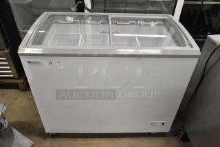 Excellence VBN-4 commercial chest freezer with poly coated baskets and casters, 115V, 1 phase, in used condition.