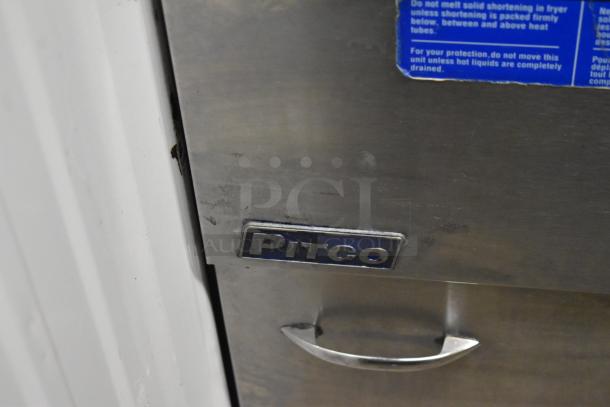 Pitco Frialator 35C stainless steel deep fat fryer, natural gas, 90,000 BTU, visible branding, and safety label.