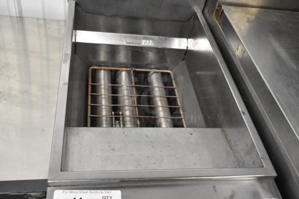 Sierra SRF-35/40NG stainless steel natural gas deep fat fryer, commercial floor style, visible heating tubes, on casters.