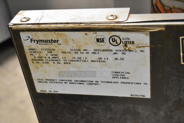 2016 Frymaster FE155CSE electric rethermalizer, stainless steel, 208V, 1 phase, on casters, visible wear, commercial use.