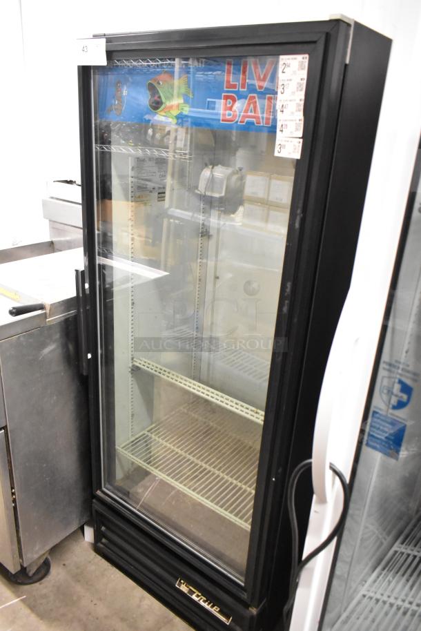 True GDM-12 commercial single door cooler, glass front, metal frame, poly coated racks, 115V, 1 phase, clean condition.