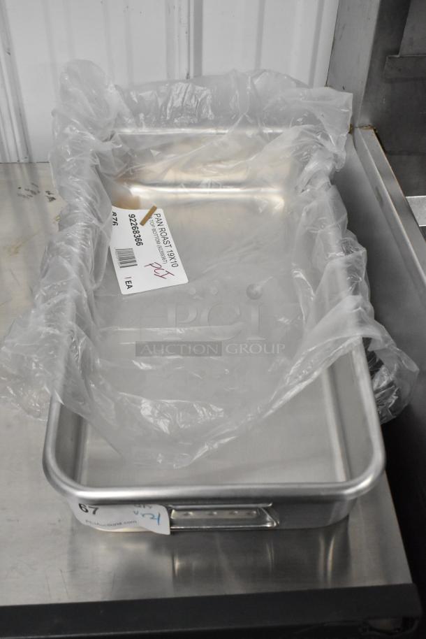 Vollrath 68366 Wear-Ever 11.25 Qt. Aluminum roasting pan, new condition, with handles. Tag shows item details and barcode.
