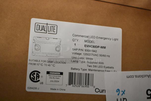 Boxed Dual Lite EVHC6IDP-WM Commercial LED Emergency Light, new, suitable for damp locations, voltage 120/277VAC.