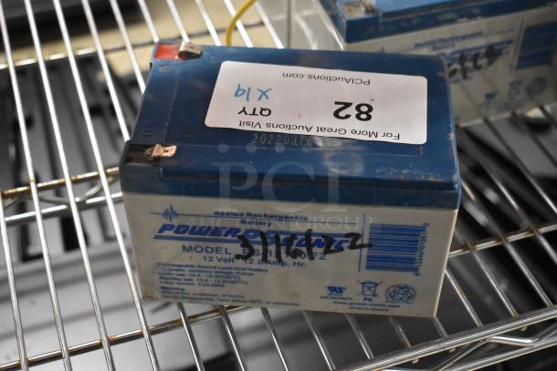 Power Sonic PS-1276 rechargeable battery, 12V, 7.6Ah, sealed lead acid, slight wear, auction for 19 units, labeled "82".