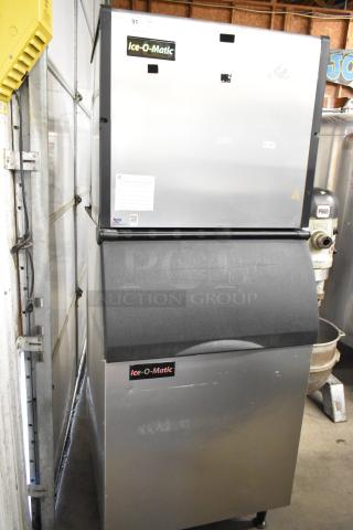 Ice-O-Matic ICE1006HW7 Stainless Steel Commercial Ice Machine Head on Commercial Ice Bin. 208-230 Volts, 1 Phase. - Item #1227919