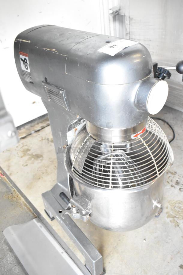 Avantco MX20 commercial dough mixer, 20 qt. metal bowl, bowl guard, whisk attachment, 110V, 1 phase, visible wear.