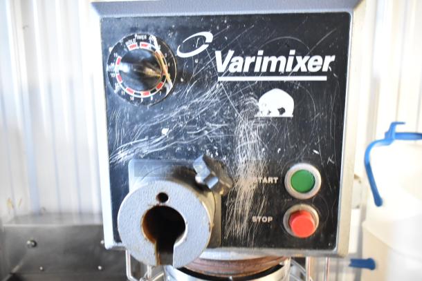 Varimixer W20 commercial 20-quart planetary dough mixer, scratches on panel, includes bowl, guard, whisk, 115V, 1 phase.