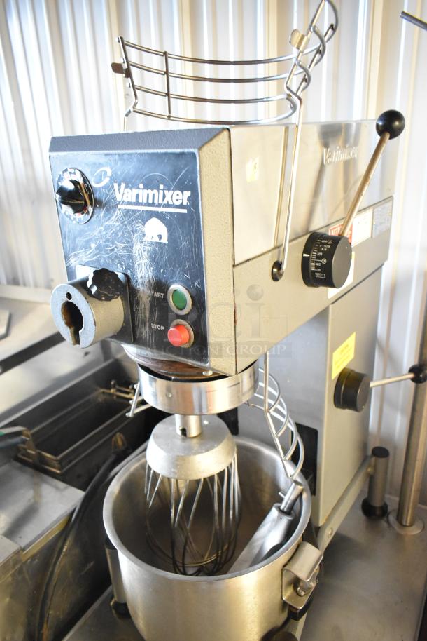 Varimixer W20 20-Quart Planetary Dough Mixer with bowl, guard, whisk, and attachments on stand. 115V, 1 Phase.