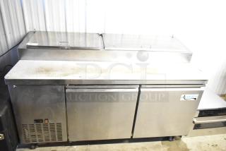 Avantco 178PICL2 Stainless Steel Commercial Pizza Prep Table on Commercial Casters. 115 Volts, 1 Phase. - Item #1227968