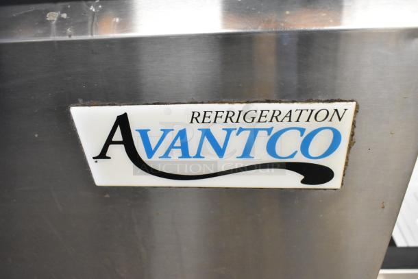 Avantco 178PICL2 Stainless Steel Commercial Pizza Prep Table, commercial casters, 115V, 1 Phase, brand logo visible.