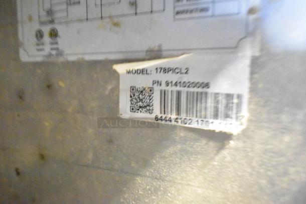 Label on Avantco 178PICL2 Stainless Steel Commercial Pizza Prep Table showing model and part number.