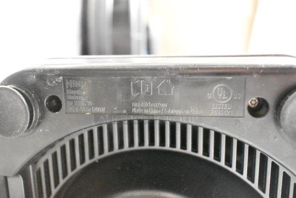 Ninja countertop food blender base with visible model markings, UL listing, and 120V/1000W specification, black color.