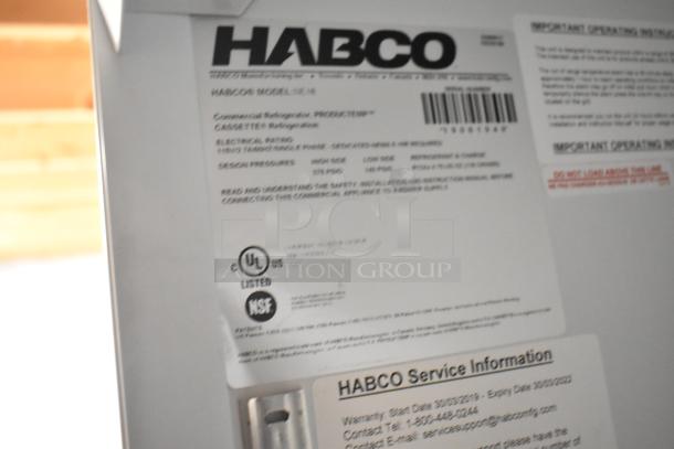 Label on Habco SE18 commercial cooler. UL and NSF certified, 115V, 1 phase. Warranty info visible.