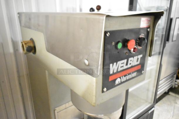 Varimixer W60P 60 Quart Dough Mixer, metal, floor-style, includes dough hook and paddle, 208V, 3-phase, visible brand label.