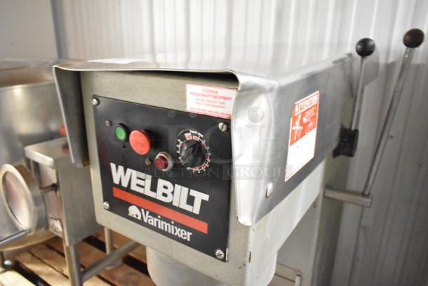 Varimixer W60P metal commercial 60-quart dough mixer with dough hook and paddle. Features 208V, 3 phase power.