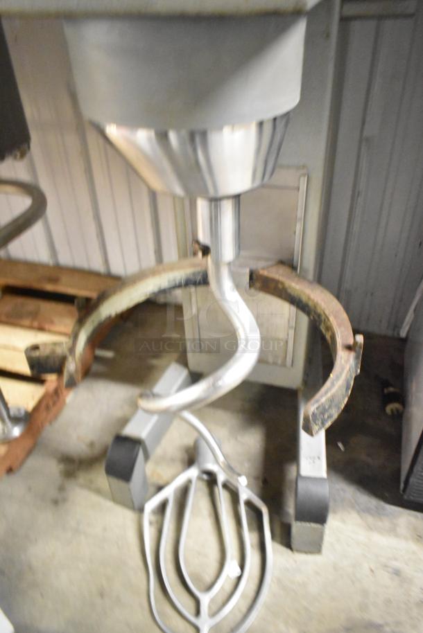 Varimixer W60P commercial 60-quart dough mixer with dough hook, paddle attachments, 208V, 3-phase. Floor model.