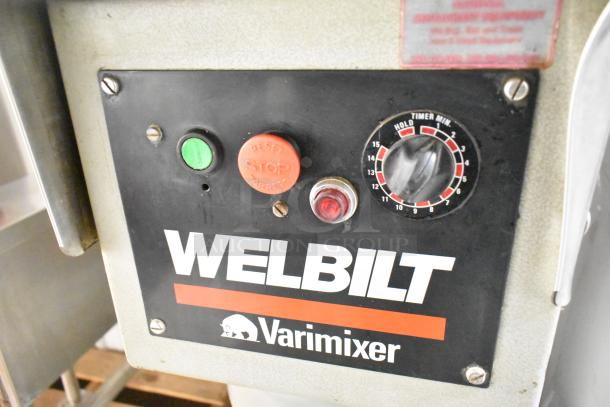 Varimixer W60P 60 Qt commercial dough mixer panel with control buttons. Features Welbilt branding. 208V, 3 phase.