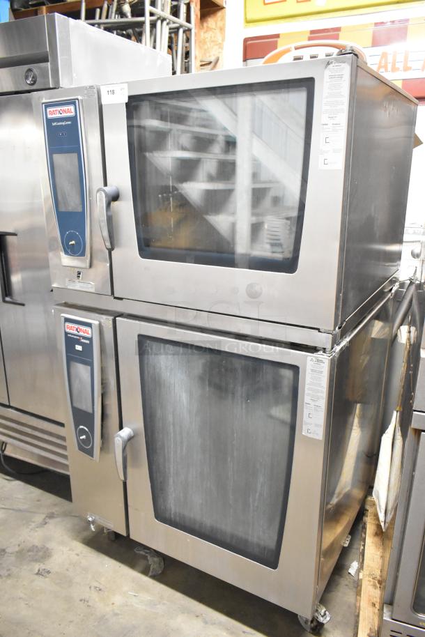 2019 Rational SCCWE62/SCCWE102 stainless steel convection ovens, electric-powered, self-cooking, on casters, 480V, 3-phase.