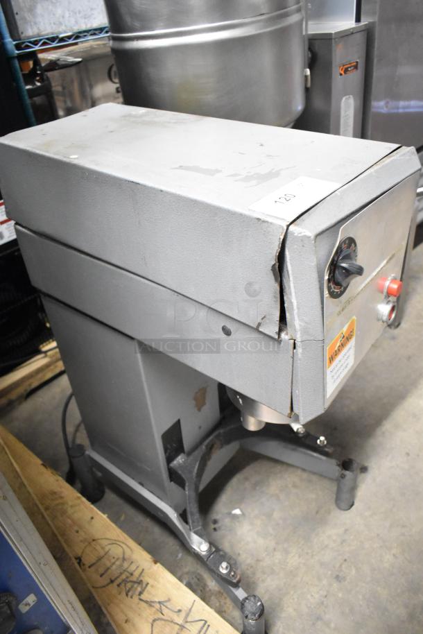 Varimixer W20 Metal Commercial 20 Quart Dough Mixer, 115V, 1 Phase. Visible wear, warning label intact, sturdy base.