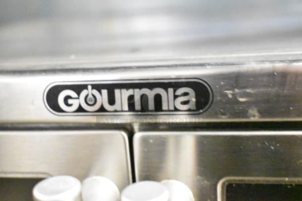 Gourmia GTF7660 metal countertop digital air fryer oven. Includes power dial, Gourmia logo visible. 120 Volts, 1 Phase.