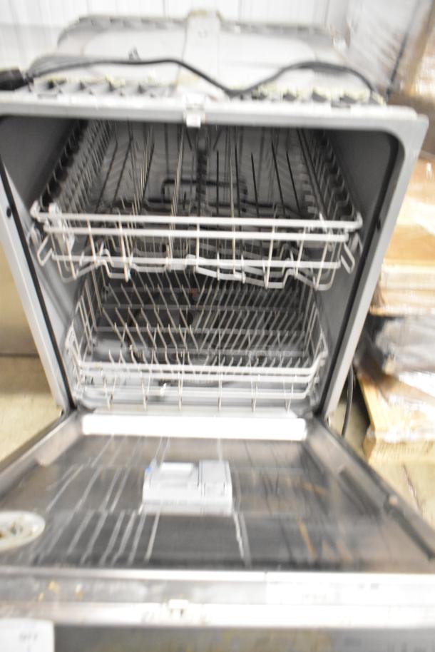 Samsung DW80M2020US undercounter dishwasher, stainless steel, open view, dual racks, 120V, used condition.