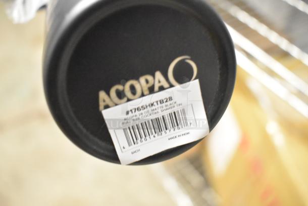 Acopa 28 oz matte black cocktail shaker tin with barcode label, part of 12 various item auction lot.