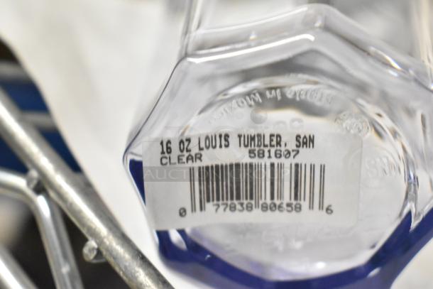 16 oz Louis Tumbler with barcode, labeled as clear, item number 581607, SAN material.