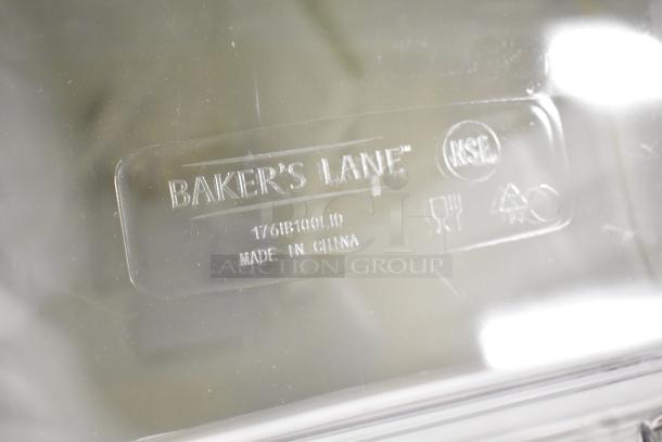 Baker's Lane label on clear poly ingredient bin, made in China.