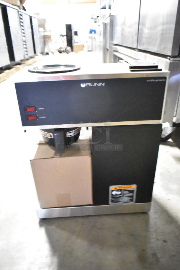 Brand new Bunn VPR stainless steel commercial coffee machine, scratch and dent, 120V, 1 phase, countertop model.