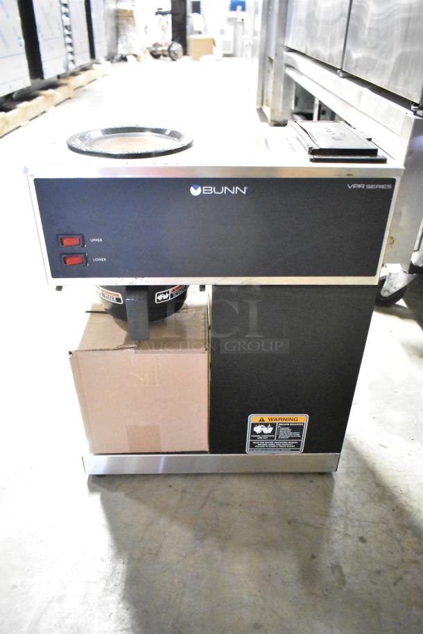 Bunn VPR stainless steel commercial coffee machine, new scratch and dent, 120 volts, 1 phase, with control panel.