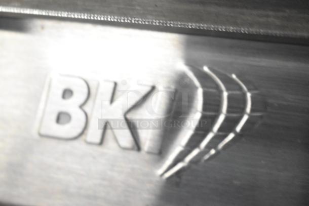 BKI HSS2-4T logo on metal commercial reach-in hot multi-shelf merchandiser. Model and make visible.