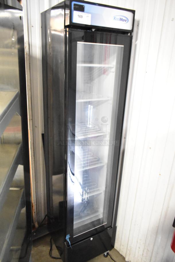 Brand new KoolMore KM-MDF-17S single-door freezer merchandiser; metal construction, poly-coated racks, 115V, 1 phase.
