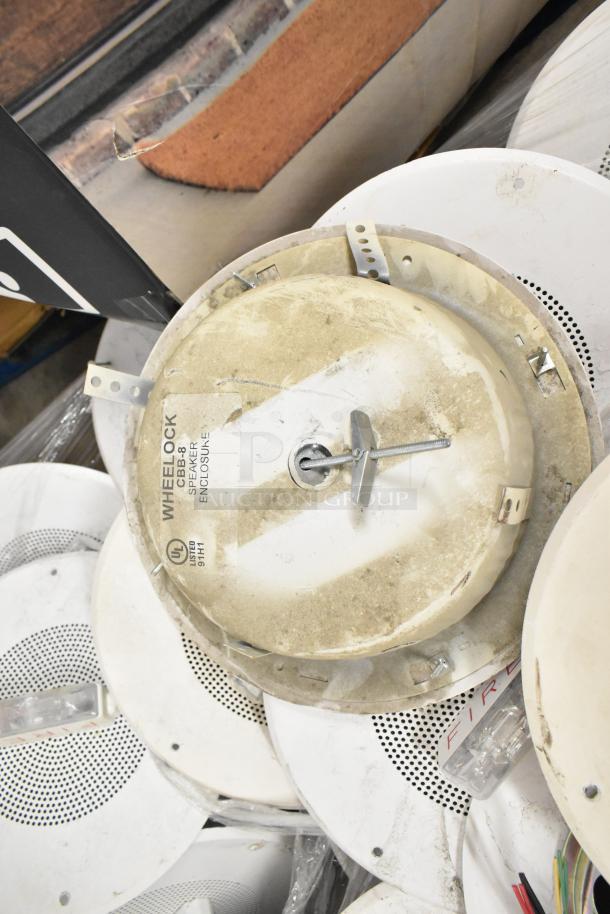 Wheelock GBB-8 speaker enclosures with integrated fire alarm lights. Used condition, visible markings "FIRE" and "UL Listed 91H1".