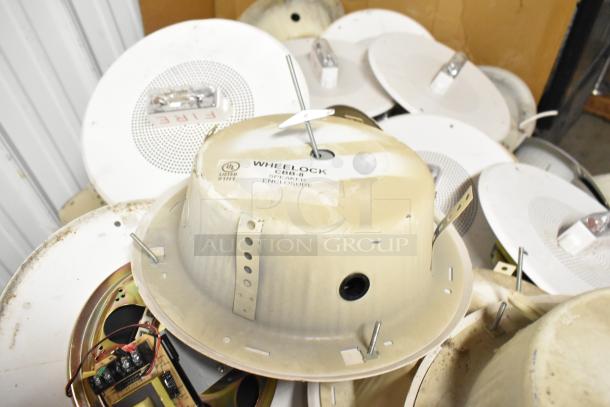 65 Wheelock CBB-8 speakers with fire alarm light, various conditions, UL listed, marked as speaker enclosure.