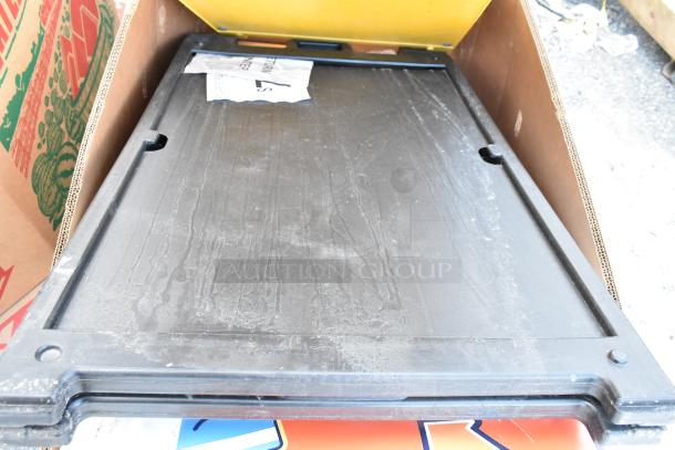 6 A-frame sidewalk signs in a box, plastic frames, slightly worn surface, includes paper label with text, "6 times your bid."