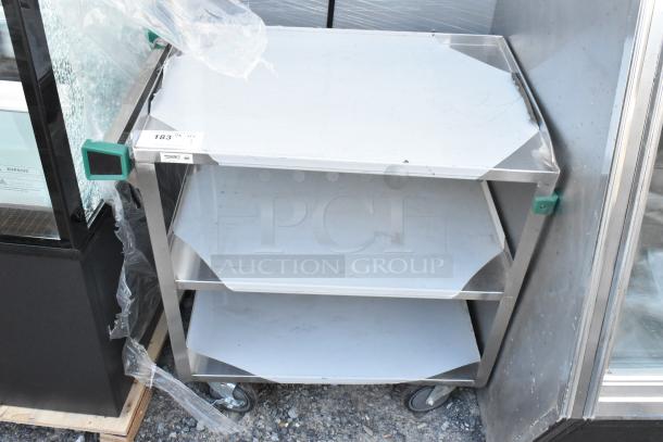 Brand new scratch and dent Regency 600CT1931WD utility cart, 18 3/4" x 30 1/2", 3-shelf, 18 gauge 430 stainless steel, fully welded.