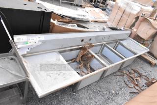 Regency 600S32323224 stainless steel 3-bay sink with dual drain boards, no legs. Brand new, scratch and dent condition.