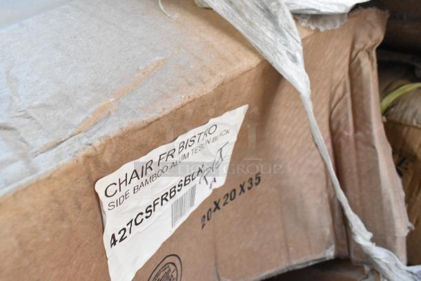 Seven brand new scratch and dent items, including a 109CARTBLGGY gray utility cart and 427CSFRBSBLK black Teslin chairs.