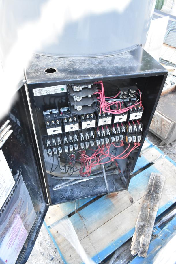 2023 Rheem ES120-45-G, 120 Gal, 45kW Electric Water Heater, 480V, 3 Phase, open panel with wiring visible, good condition.