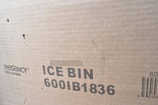 Regency ice bin model 600IB1836 package with visible indentations. Part of a new scratch and dent lot.