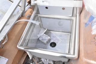 BRAND NEW Steelton 522CS11818N stainless steel single bay sink, scratch and dent, no legs, visible label and drain.