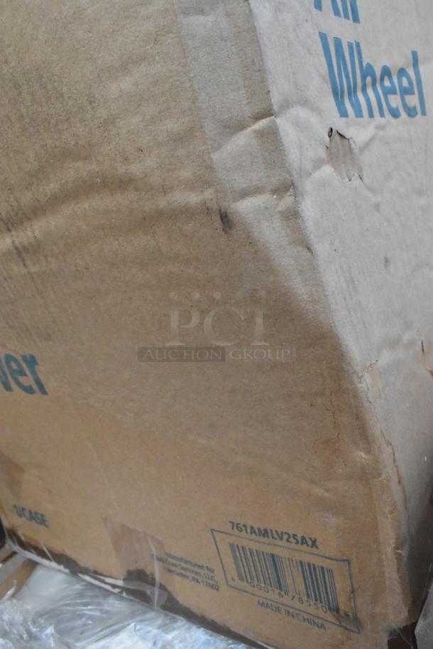 Box labeled "Air Mover" with barcode 761AMLV2SAX. Shows signs of damage with dents and tears. Made in China.