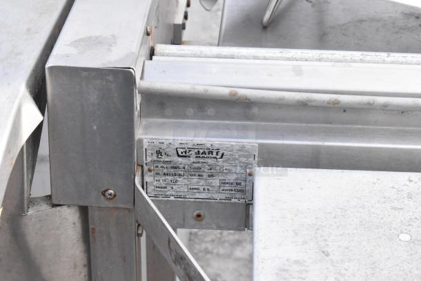 Hobart HWS-4 stainless steel commercial wrapping station, UL listed, 120V 1-phase, showing model and specification plate.