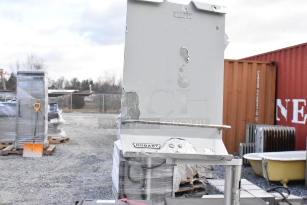 Hobart HWS-4 stainless steel wrapping station, commercial floor style, 120V, 1 phase, visible wear on edges.